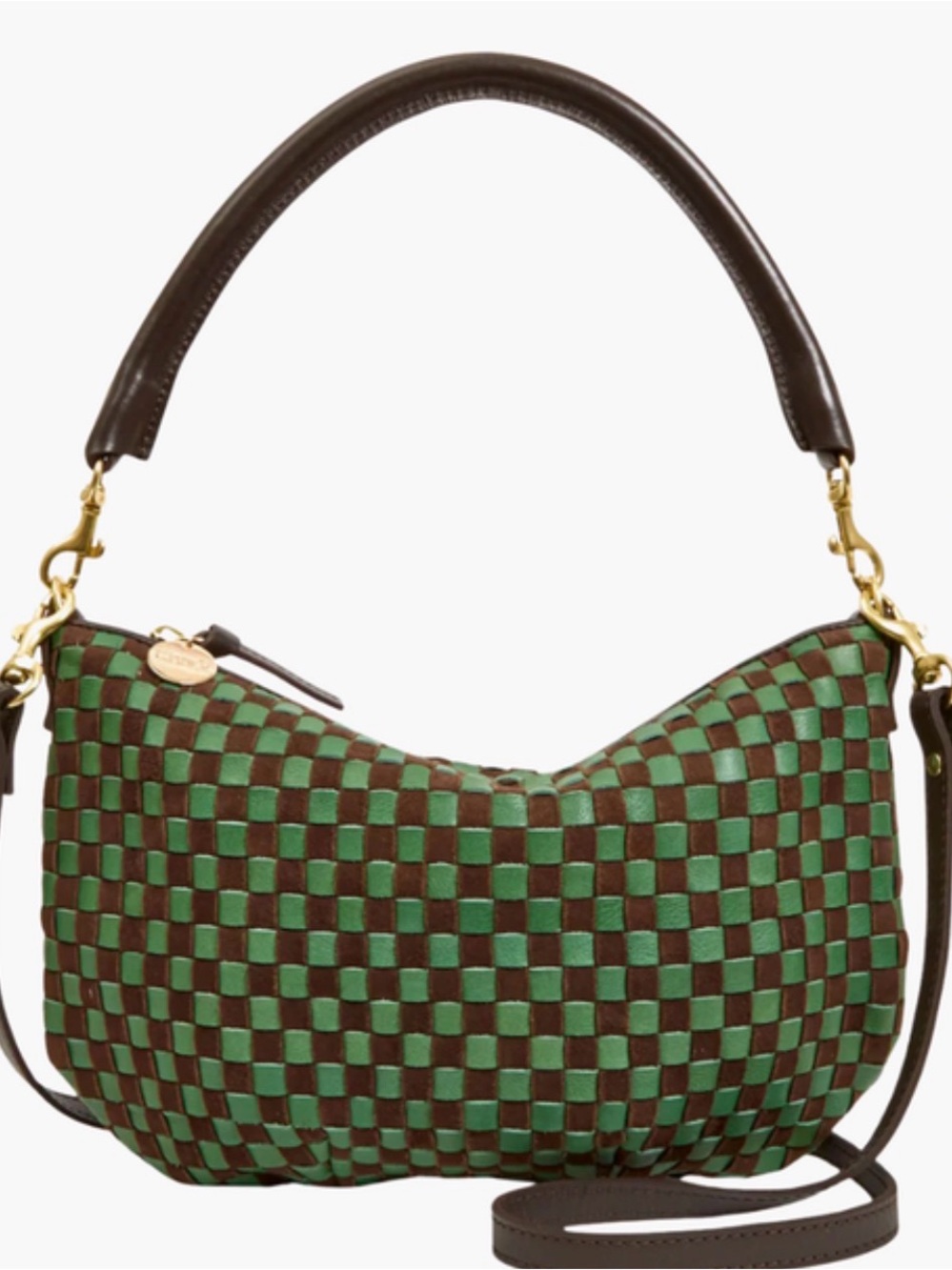 Clare V petit moyen messenger in deep pine and chocolate NWT